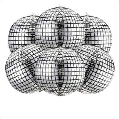 Kit 5 Balão Orbz 4D Prata Espelhado Estilo Disco Anos 90 – Balão Decorativo para Festas, Baladas e Eventos – Tamanhos 10" 15" 18" 22" 32" 50"