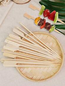 200pcs/100pcs/50pcs/10pcs Natural Bamboo Skewers, Smooth & Splinter-Free. Appetizers, Flat Bamboo Sticks, Snacks, Fruits, Seafood, Sausages. Suitable For Restaurants, Night Markets, Weddings, Parties, Picnics, Outdoor Activities - Apricot - View 3