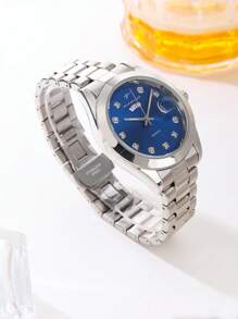 RICECGO RICECGO 1pc Men's Classic Quartz Watch - Business Style, Circular Dial, Dual Calendar Display, Stainless Steel Butterfly Clasp Strap, Quartz Movement, Suitable For Daily Wear, Ideal Gift For Birthdays Or Special Occasions, Anniversary Gift, Back To School Gifts.