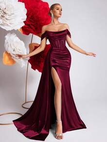 ADYCE Đầm dạ hội khoét vai, đầm maxi dài xòe rộng, eo cao, hở lưng, cổ yếm, đính đá lấp lánh, thắt lưng buộc eo, thích hợp cho các buổi tiệc, dạ hội và các dịp lễ kỷ niệm. - Màu Đỏ Sâu - Xem 7