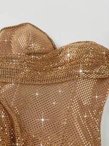 New Sequined Strapless Elegant Side-Slit Women Evening Dress