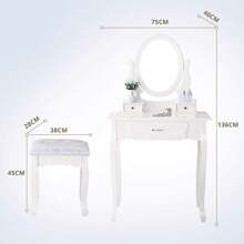 Set da toeletta bianco con sgabello, toeletta moderna con sgabello e specchio, con cassetti, tavolo in legno e sgabello imbottito per camera da letto, bagno
