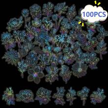 50/100 piezas Pegatinas de flores holográficas de colores, pegatinas impermeables de vinilo con tema de primavera para monopatín, scrapbook, Hydroflask, computadora, diario, estética transparente para adolescentes, adultos, útiles escolares, de vuelta a clases papelería manualidades libro de sticker estikers - Multicolor - Ver 12