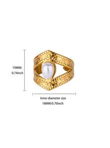 1 PC Cute Faux Pearl Evil Eye Open Rings For Women Stainless Steel Gold Color Finger Ring 2025 New Fashion Wedding Couple Jewelry Gift