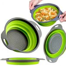 Colador plegable, colador plegable de silicona con asas de plástico, colador de cocina plegable para drenar pastas, frutas, verduras, coladores de silicona y coladores de alimentos, cestas de drenaje de filtro plegables, colador de cocina para lavar platos.