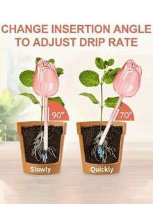 1pc Pink Tulip Plant Watering Balls, Self-Watering Bulbs, Automatic Devices Watering Globe For Plants, Self-Watering System Narrow Outlet For Prolonged Dropping, For Indoor Outdoor Potted Plants, Vacation Plant Care, Water Conservation Device - Multicolor - View 5