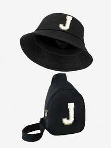 2pcs/Set Kids Letter Print Bucket Hat And Shoulder Crossbody Bag, Stylish And Minimalist, Suitable For Boys And Girls Outdoor Wear, Spring/Summer - Black - View 14
