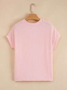 Acelitt T-shirt rosa girocollo color block, in maglia a cordoncino con tasche