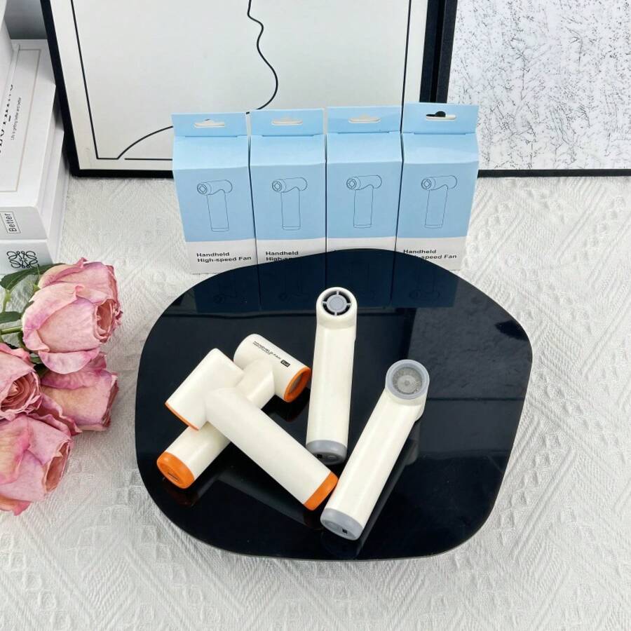 2025 New Handheld Fan Four Adjustable Wind Power Small Portable Neck Desktop USB Rechargeable - White Orange + Handheld + Desktop + Neck Hanging - View 1