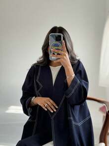 1 件女士新款牛仔时尚长袍，百搭长袍，适合日常、派对、连衣裙，优雅，涤纶 - 阿巴雅 - 查看 4