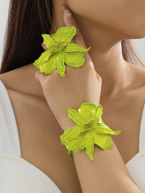 1 Set di gioielli da donna con disegni floreali esagerati e dipinti a olio personalizzati - anelli e bracciali, adatto per feste e stile di strada