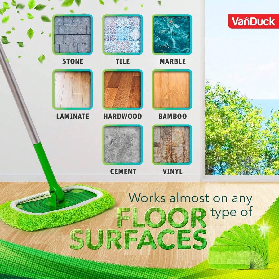 VanDuck Reusable Mop Pads Compatible With Sweeper (4-Pack) - Washable Microfiber Mop Pads For Wet &Amp; Dry Use - All Purpose Floor Mopping And Cleaning Product - Green 10-11 Spray Mop - View 1