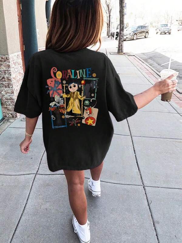 1 pieza Camiseta de manga corta con estampado de jugador para niñas preadolescentes, vestimenta juvenil para estudiantes, cómoda y de moda, tops de verano que les encanta a las niñas