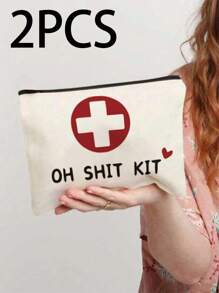 2Pcs Unscented Canvas "OH KIT" Emergency Travel Toiletry Bag, Unisex, For Medications And Essentials Makeup Bag School Supplies Travel Essentials Make Up Bag Holiday Essentials Cosmetic Bag Makeup Bags Makeup Pouch Makeup Organizer Holiday Winter Women Gifts For Women Make Up Organizer Makeup Storagevacation Summer Back To School School Stuff Bag For School Travel Bag For Women Makeup Bag For Travel
