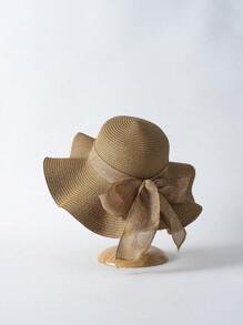 Tropiscape 1 Stück Damen Frühling/Sommer Sonnenhut mit wellenförmigem Rand und Schleife, ideal für Strand, Reisen oder Urlaub Boho Strand
