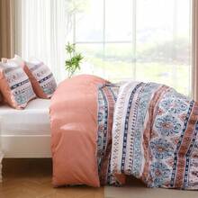 Duvet Cover King Size, Reversible Floral Lavender Duvet Cover Set With Zipper Closure, 3 Pieces Botanical Patterns Soft Microfiber Bedding Set (90"X104", 2 Pillow Cases 20"*36") - 02 - 波西米亞粉紅(無被子) - 查看 4