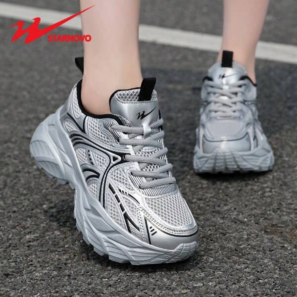 STARNOVO Zapatos deportivos casuales para mujer, zapatillas con suela gruesa antideslizante y cómoda, moda casual con suela blanda antideslizante y transpirable de malla, adecuado para actividades al aire libre de mujeres