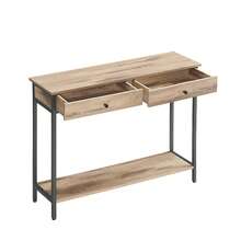 Mesa de Consola, Mesa de Entrada, Mesa de Sofá con 2 Cajones, Marco de Acero, Estable, para Pasillo, Dormitorio, Salón, Estilo Industrial, Marrón Camello y Negro Tinta - Camel - Ver 6