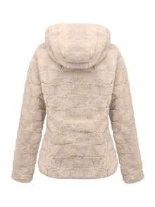Chaqueta con capucha de piel sintética con bolsillos para mujer Risissida - La elección perfecta para otoño/invierno - Beis - Ver 6