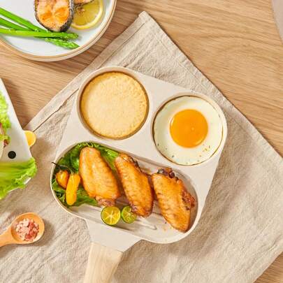 1pc 3-In-1 Non-Stick Divided Omelet Pan, 4-Hole Egg Burger Pan For Gas & Induction Stove, Perfect For Breakfast, Eggs, Bacon. Requires User-Provided Screwdriver Tools For Handle Installation.