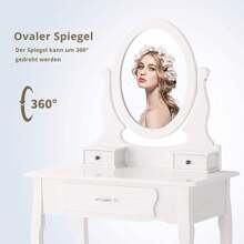 Set da toeletta bianco con sgabello, toeletta moderna con sgabello e specchio, con cassetti, tavolo in legno e sgabello imbottito per camera da letto, bagno