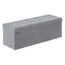 Puff Almacenaje, Baúl de Almacenaje Plegable, 38 x 110 x 38 cm, Taburete Reposapiés, Banco de Cubo, Soporta hasta 300 kg, para Sala de Estar, Dormitorio, Entrada, Gris Paloma - Gris Claro - Ver 7
