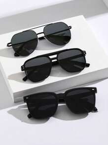3pcs Modern Simple Style Men Plastic Metal Geometric Glasses Combination For Outdoor Casual Activities Street-Photography Holiday Gift Vacation Outfits Accessories For Summer Beach Vacation,Outdoor,Travel