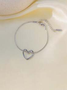 1PC- Stylish And Fresh Personalized Stainless Steel Gold And Silver Hollow Arc Love Pendant Bone Chain Necklace, Holiday Birthday Gift, Daily Wear, Excluding Box