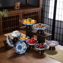 Vintage Blue And White Chinese Style Ceramic Teapot Plate, High Footed Fruit Plate, Small Dish, Chinese Style Snack Bowl, Dry Fruit Dish, Ceramic Tray