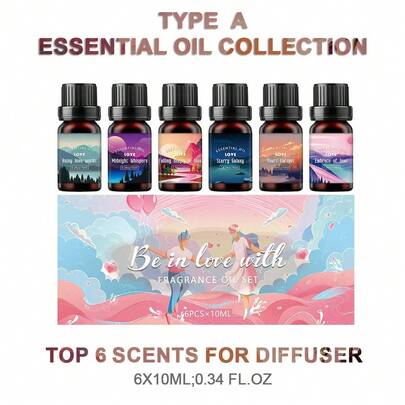 Juego de aceites esenciales de alta calidad, aceites esenciales naturales, adecuados para aromaterapia en el hogar, velas, humidificadores, difusores, aromaterapia, el mejor regalo para tu ser querido (6*10ml/0.34oz)