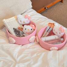 Sanrio 1 Stück Hello Kitty Kawaii Aufbewahrungskorb, süßer Harajuku Charm Kosmetikaufbewahrung Dekobox für Schlafzimmer, Geburtstagsgeschenk, Pink