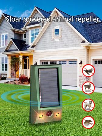 Repelente de roedores recargable solar, repelente de lobos con LED intermitente resistente al agua, repelente ultrasónico de roedores, control de animales ultrasónico solar, protector solar resistente al agua para exteriores, control de serpientes y topos, dispositivo de control de roedores con zumbido, dispositivo de control de roedores, energía solar, para uso en exteriores