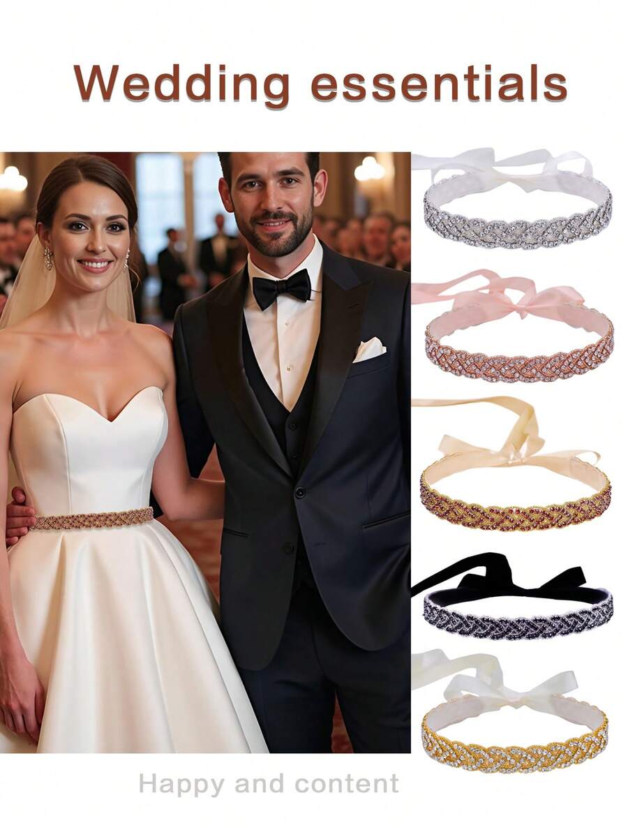 1pc Colorful Luxurious Crystal Diamond Bridal Belt, Gorgeous Rhinestone Decor Waist Belt, European & American Popular Style, Suitable For Wedding, Prom, Party, Evening Dress Accessory