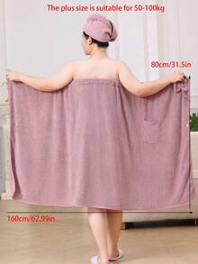 2pcs Set Include 1pc Bath Robe And 1pc Bath Cap, For Women Plus Size Suitable For 80-90KG, Home Wear Bathroom Decor Summer - Lilac Purple - View 4