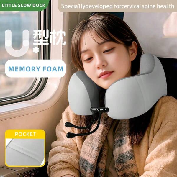 Memory Foam U-Shaped Neck Pillow, Specialized Neck Support Pillow For Airplane, Nap, Travel, Student Travel Essentials Travel Accessories Vacation Summer Holiday Back To School