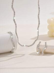 Conjunto elegante de joyería nupcial para boda y fiesta de 3 piezas, incluyendo collar ondulado brillante, aretes y pulsera