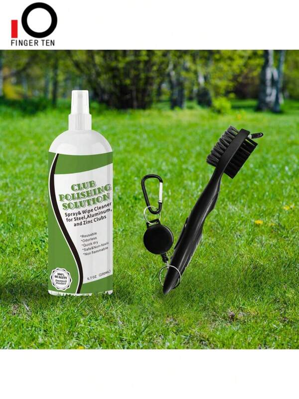 FINGER TEN Professionelles Golf Club Reiniger & Polierset - 200 ml Lösung für Eisen & Hölzer, entfernt Kratzer und verleiht Glanz