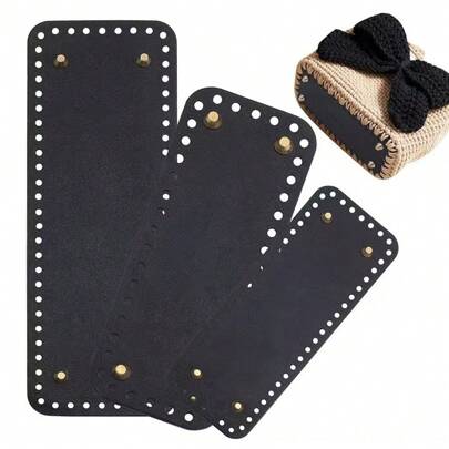 3pcs PU Leather Wallet Bottom 3 Size Bag Bottoms Black Rectangle Crochet Hook Pouch Base With Holes For DIY Crochet Bag Shoulder Bag Wallet
