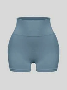 Plus Size Women's Seamless High Waist Solid Color Knit Gym Shorts, Yoga Workout Cycling Shorts, Comfortable Skin-Friendly Fashion Sports Bottoms