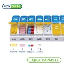 Ezy Dose Weekly AM/PM Pill Organizer, 7-Day Vitamin And Medication Box With Large Pop-Out Compartments, 2 Times A Day Pill Holder For Easy Dosing, Blue And Purple Lids, Travel-Friendly Design - 黃色 - 查看 2