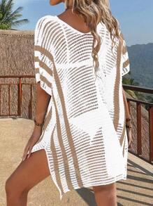 Women's Fashion Simple Striped Casual Sexy Vacation Knit Coverup, Summer Beach Wear