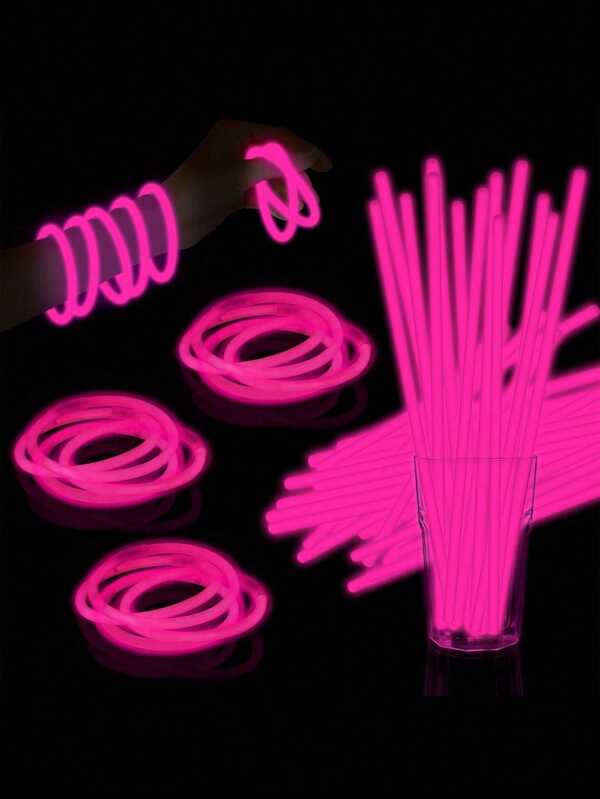 100 Stücke/10 Stücke - Leuchtstock Party Favors für Erwachsene: 100 Stücke Leuchtstock Party Set mit rosa Leuchthalsband, Blumenball, Leuchglas und Dreifach/Schmetterling Armband Verbinder