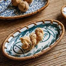 1 件 7.8 英寸陶瓷编织拼布桌面储物托盘，家用瓷器茶、小吃和装饰拼盘，适合酒店和家庭使用 - 白色 - 查看 6