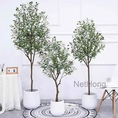 NetHong Lifelike Artificial Olive Tree With Berries – Available In 3 Sizes (50cm, 60cm, 90cm) – Realistic Indoor Greenery In Black Pot