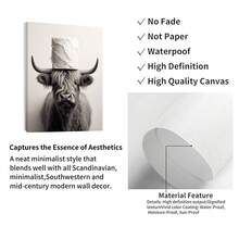 Funny Bathroom Cow Poster Wall Art Highland Cattle Canvas Prints Bathroom Poster For Bedroom Home Office Gift Decorations With Framed - 24inchX32inch(60cmX80cm) - View 3