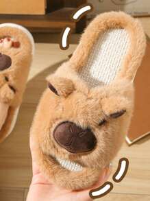 1 par de pantuflas antideslizantes con suela plana y diseño de dibujos animados de lino, unisex, aptas para todas las estaciones