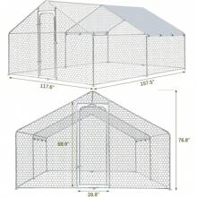 Metal  With Run, 9.8'L X 6.4'W X 6.4'H Walk In Poultry Cage Chicken Run Pen, Outdoor Chicken Runs For Yard With Waterproof & Anti-UV Cover