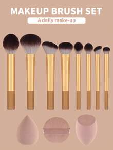 15支/13支/11支/8支/6支化妆刷套装，包含：散粉刷、腮红刷、高光刷、眼影刷、睫毛刷、眼线刷、斜角美妆蛋、圆形美妆蛋、圆形粉扑、三角形粉扑、三角形散粉美妆蛋、粉底液混合美妆蛋、美妆工具、化妆刷套装、化妆刷套装、化妆刷套装、全套化妆刷、化妆刷套装、化妆刷套装、化妆礼盒套装 - 金色 - 查看 10