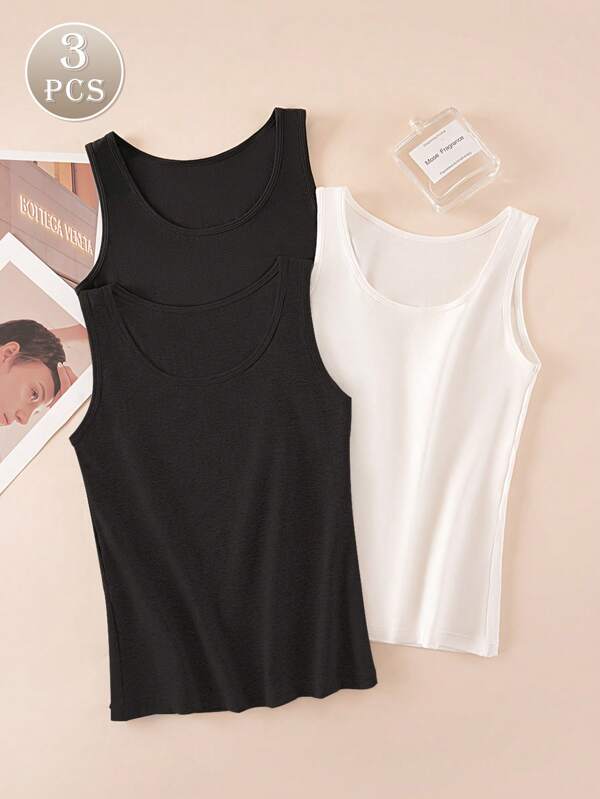 [3pcs/Set] Women's Cotton Camisole, Layering Undershirt, Lightweight Seamless Backless Tank Top For Summer
