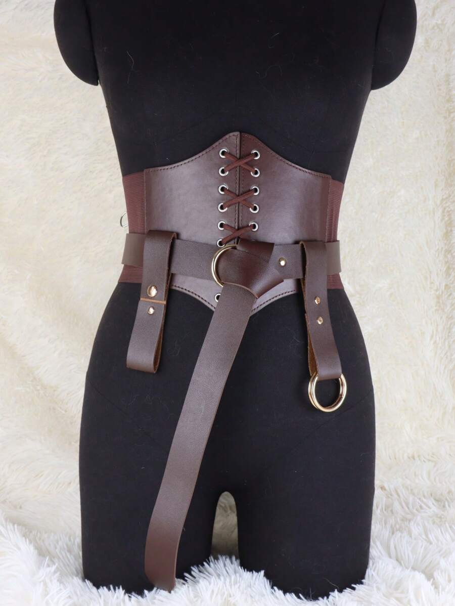 Conjunto de 4 piezas de protector de cintura de cuero estilo medieval, cinturón de cuero, accesorio de disfraz LARP, corsé de cintura para Halloween